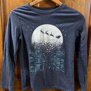 Kids Navy Blue Long Sleeve Shirt with Santa Design